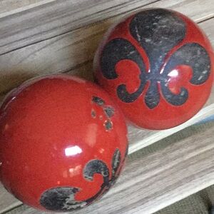 Glass orbs fleur de Lis valentine red home decor staging shabby chic primitive